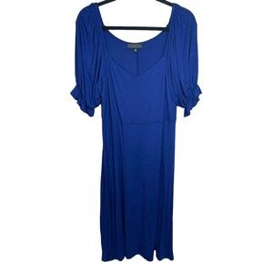 Eloquii Puff Sleeve Royal blue Jersey Knit Maxi Dress Size 14 Empire Waist Flowy